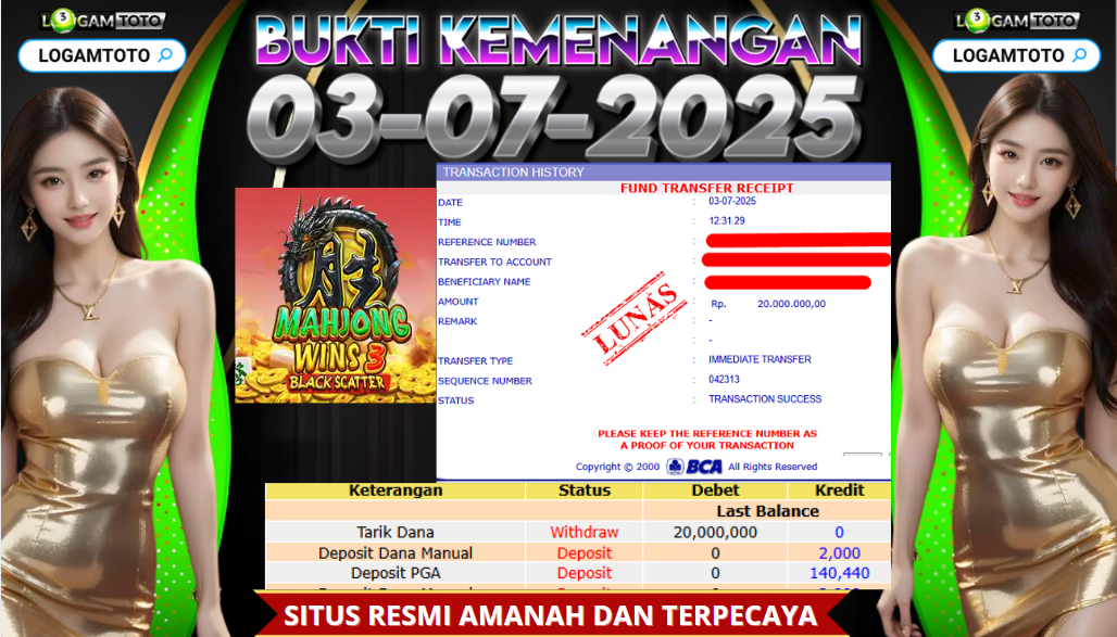 SELAMAT KEPADA MEMBER SETIA LOGAMTOTO BERHASIL JACKPOT DI PERMAINAN SLOT MAHJONG WAYS 3 BLACKSCATTER